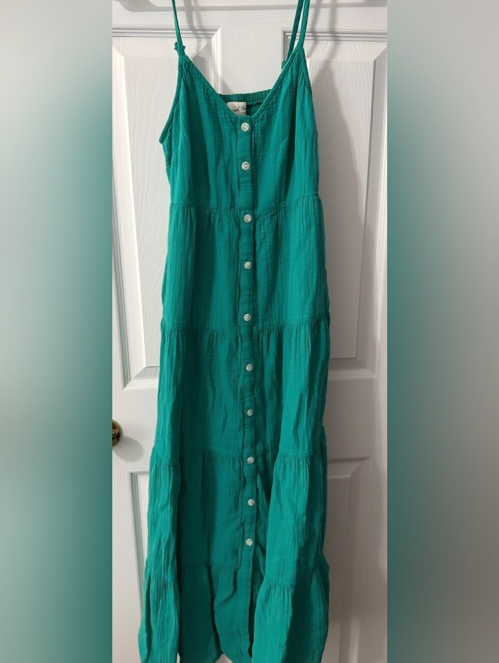 Universal Thread Tiered Spag-strap Button-front Maxi Dress, Gauze, Emerald, S